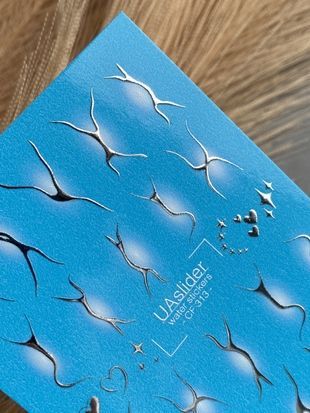 Слайдер-дизайн Color and Foil 313 | Абстрактные серебряные водные декали для ногтей | Белое сияние, сердца и звезды CF_313 фото