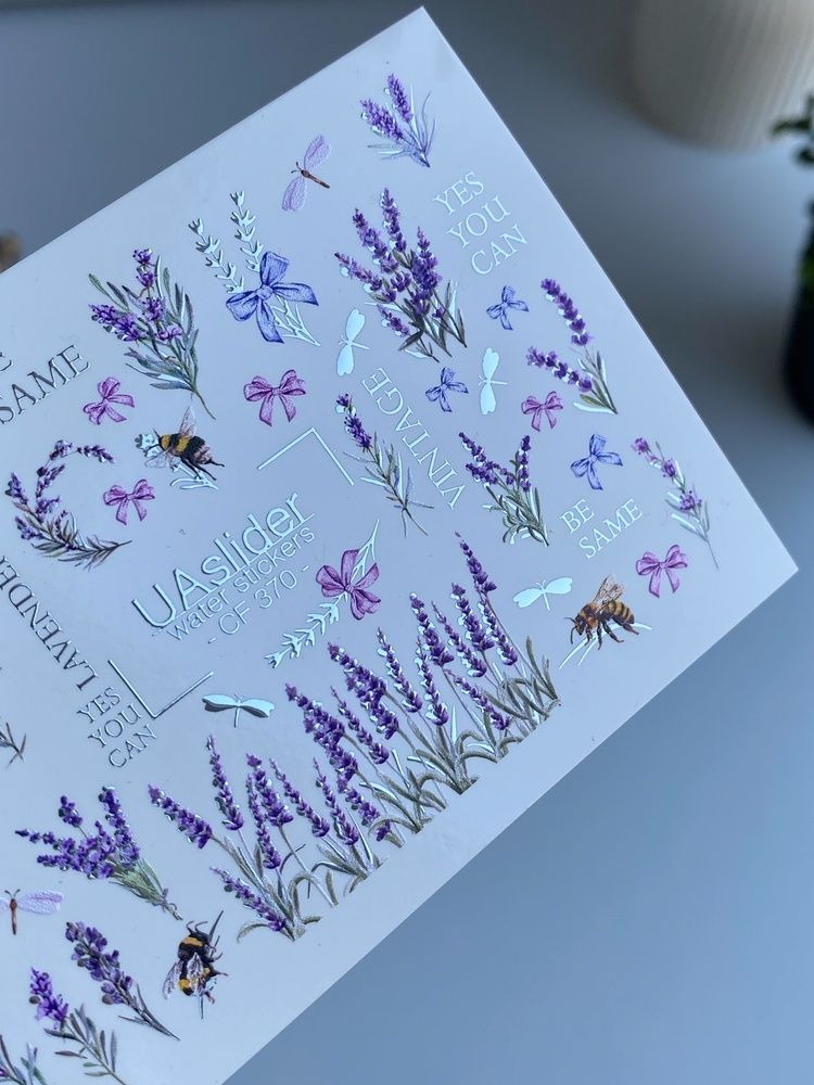 Слайдер-дизайн Color and Foil 370 | Водні слайдери для нігтів | Лаванда, бджілки та метелики | Написи Yes You Can & Vintage CF_370 фото