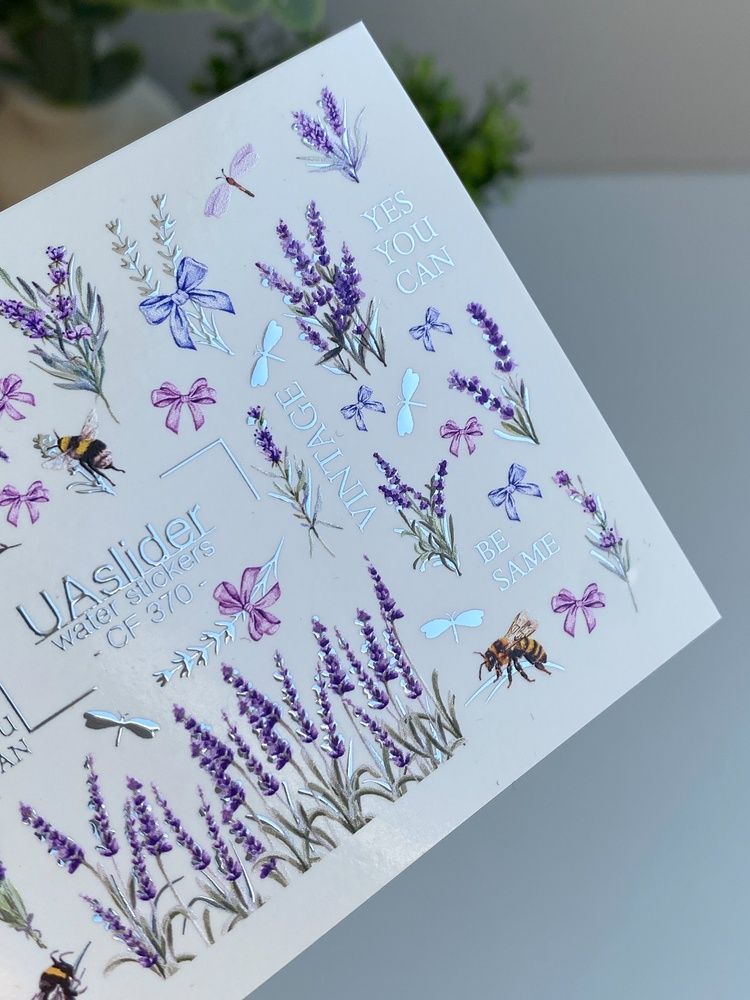 Слайдер-дизайн Color and Foil 370 | Водні слайдери для нігтів | Лаванда, бджілки та метелики | Написи Yes You Can & Vintage CF_370 фото