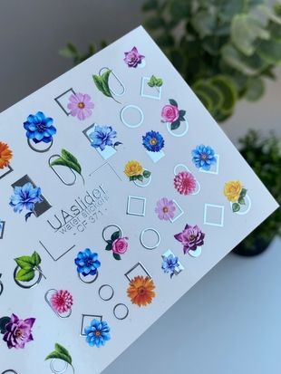 Слайдер-дизайн Color and Foil 371 | Водные слайдеры для ногтей | Яркие цветы с геометрией | Летний цветочный дизайн CF_371 фото