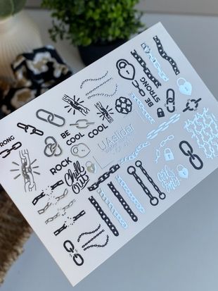 Слайдер-дизайн Color and Foil 421 | Водные декали для ногтей с цепями и рок-стилем | Панк-метал нейл-арт CF_421 фото