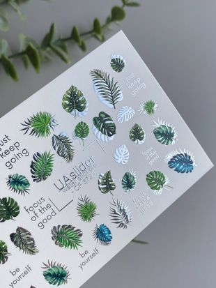 Слайдер-дизайн Color and Foil 372 | Водные слайдеры для ногтей | Тропические листья и джунгли | Монстера и пальма CF_372 фото