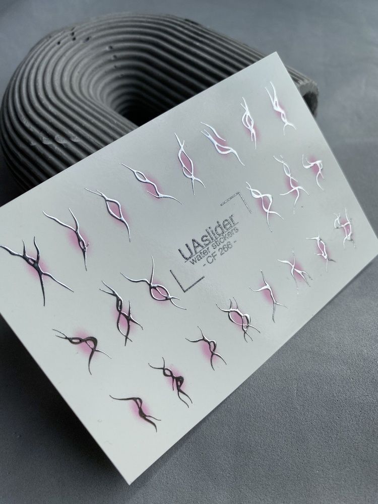 Слайдер-дизайн Color and Foil 266 silver | Абстрактні водні декалі для нігтів | Чорно-срібні хвилясті лінії з рожевим сяйвом CF_266 фото