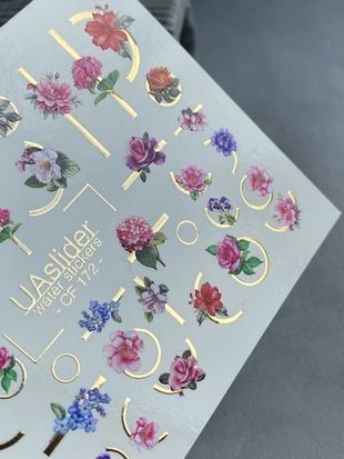 Слайдер-дизайн Color and Foil 172 | Слайдери для Нігтів | Яскраві Квіти із Золотими Геометричними Акцентами CF_172 фото