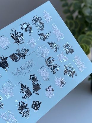 Слайдер-дизайн Color and Foil 381 | Орнаментальные водные декали | Черно-белые цветочные рамки CF_381 фото