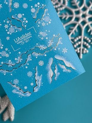 Слайдер-дизайн Color and Foil 351 | Водные декали для ногтей | Снежинки с золотыми зимними акцентами CF_351 фото