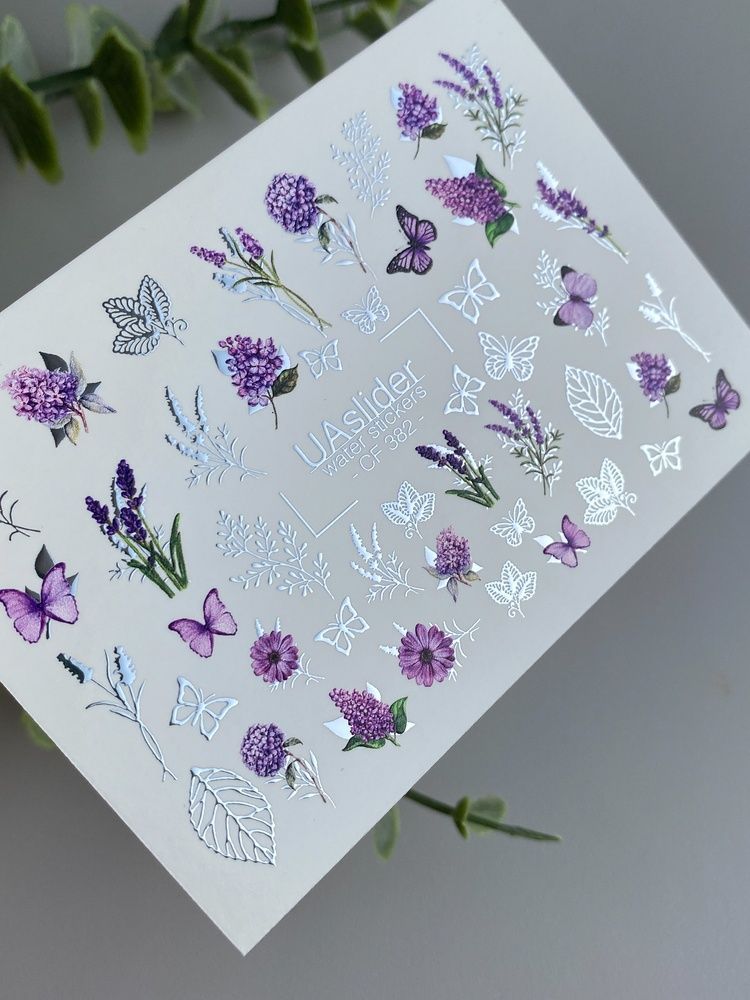 Слайдер-дизайн Color and Foil 382 | Водні декалі з лавандою | Фіолетові квіти та метелики CF_382 фото