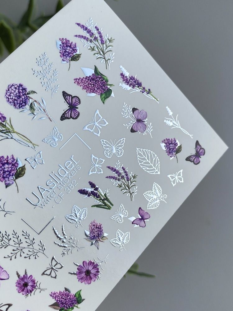Слайдер-дизайн Color and Foil 382 | Водні декалі з лавандою | Фіолетові квіти та метелики CF_382 фото